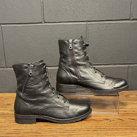 Innue Black Leather Lace Up Ankle Boots Women’s Size 40 / US 9.5 Combat Lug Sole - Picture 2 of 8